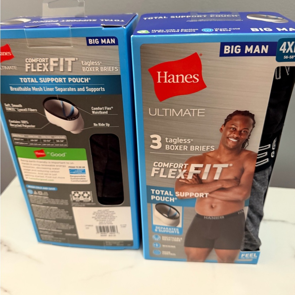 4xB Hanes Ultimate Comfort FlexFIT Tagless Boxer Briefs - 2 set of 3